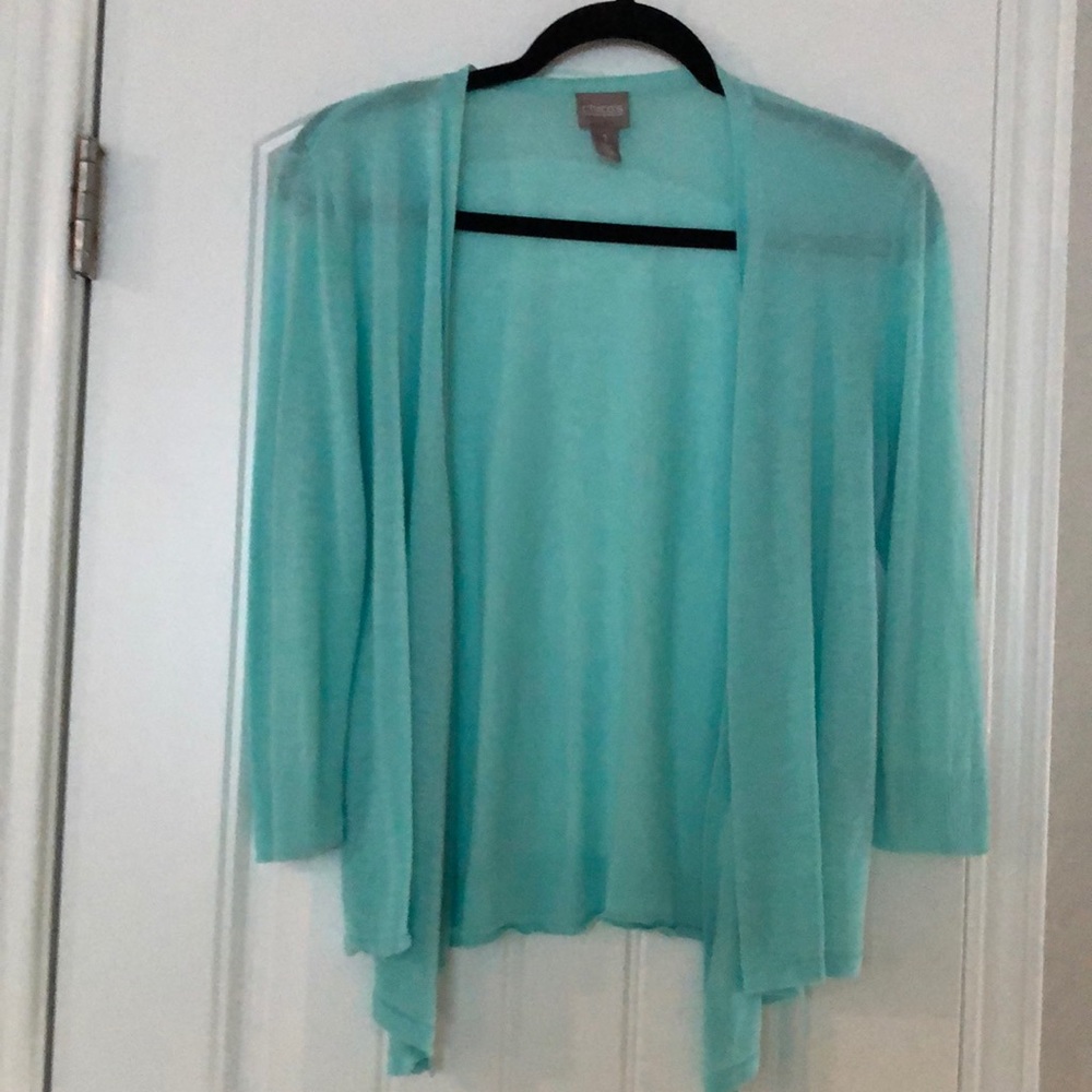 Chico’s light aqua flyaway cardigan